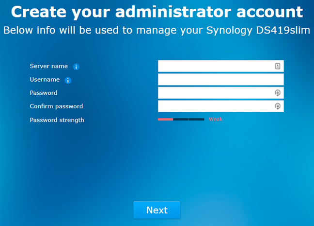 Synology DiskStation DS419slim - setting up the admin account