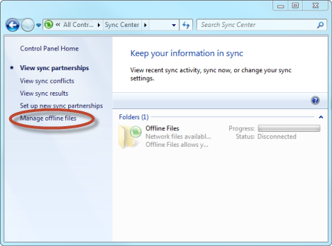 Disable Offline Files and the Sync Center in Windows 7