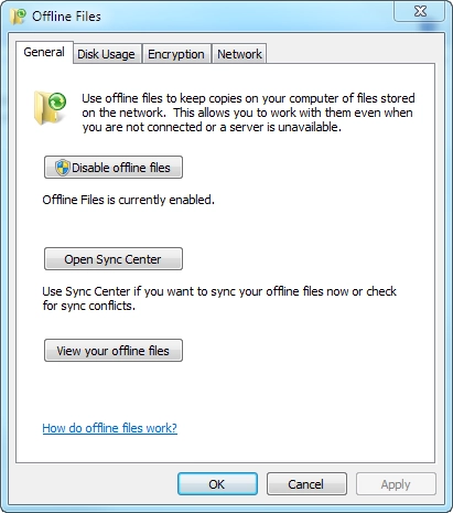 Disable Offline Files and the Sync Center in Windows 7