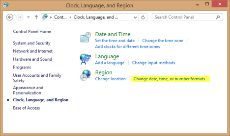 Dates, Times & Currency Settings, Windows 8