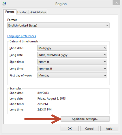 Dates, Times & Currency Settings, Windows 7, Windows 8