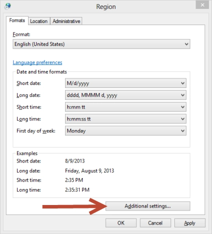 Dates, Times & Currency Settings, Windows 7, Windows 8