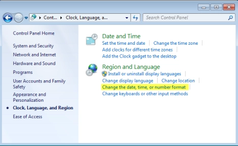 Dates, Times & Currency Settings, Windows 7