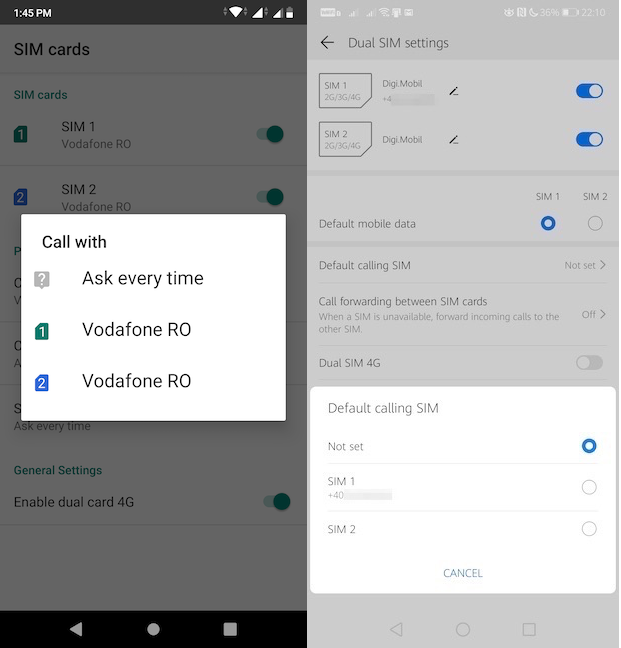 how to set default sim for calling in vivo