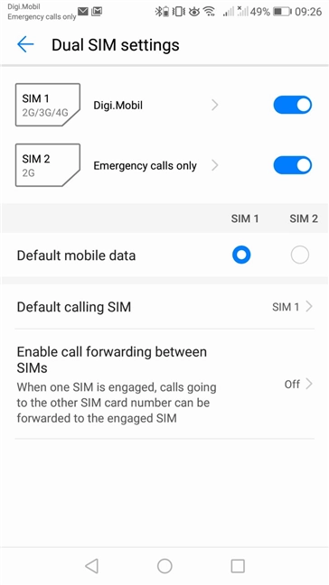 Dual SIM settings on Huawei P10 lite