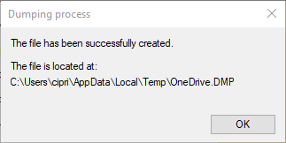 You are notified when the dump file is created