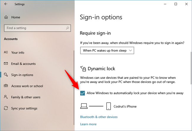 Allow Windows to automatically lock your device when you're away