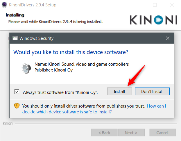 Installing the Kinoni drivers