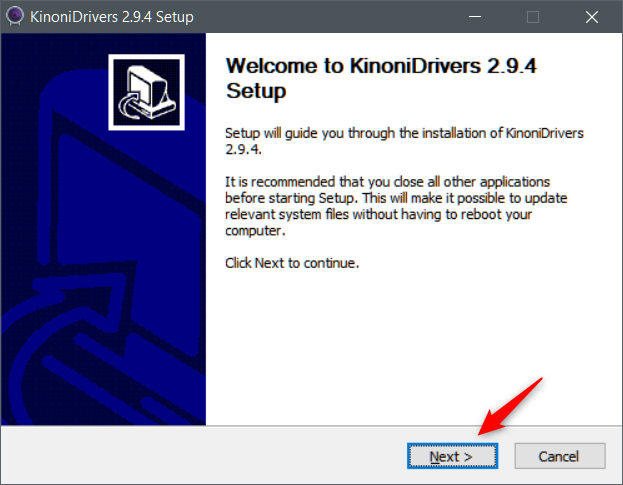 Running the driver installation wizard