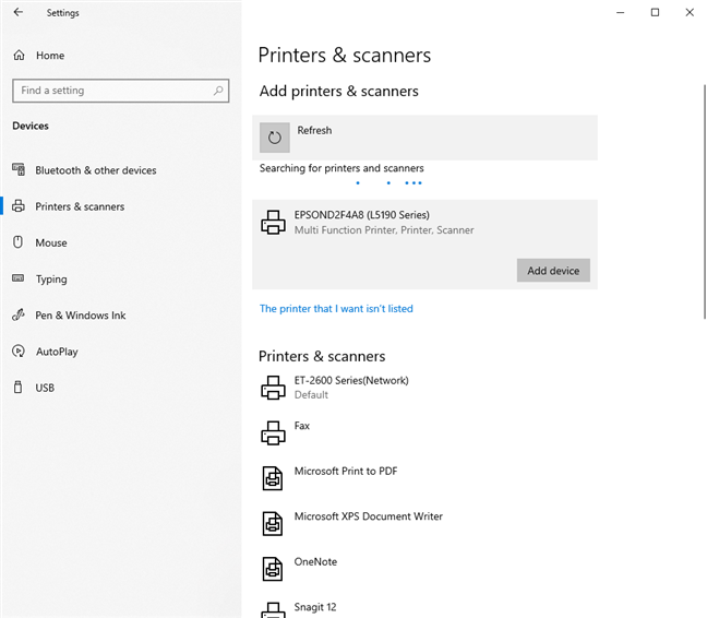 Installing the Epson EcoTank L5190 from Windows 10