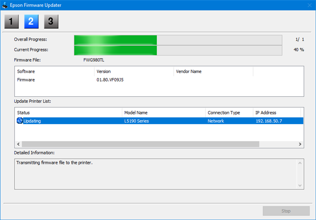 Updating the firmware on the Epson EcoTank L5190