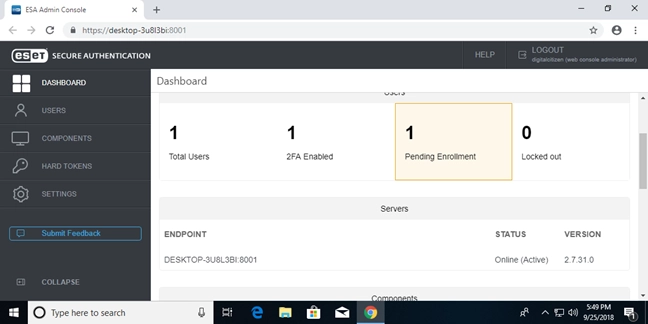 ESET Secure Authentication Web Console for a standalone install