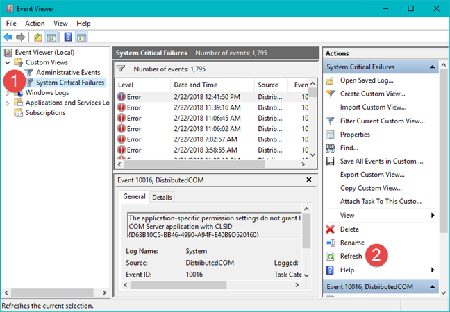 Event Viewer, Windows, custom views