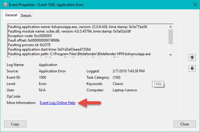 Event Viewer, Windows