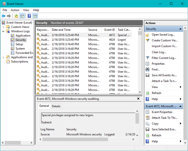 Event Viewer, Windows