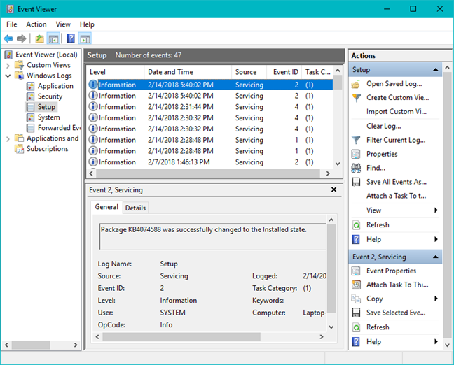 Event Viewer, Windows