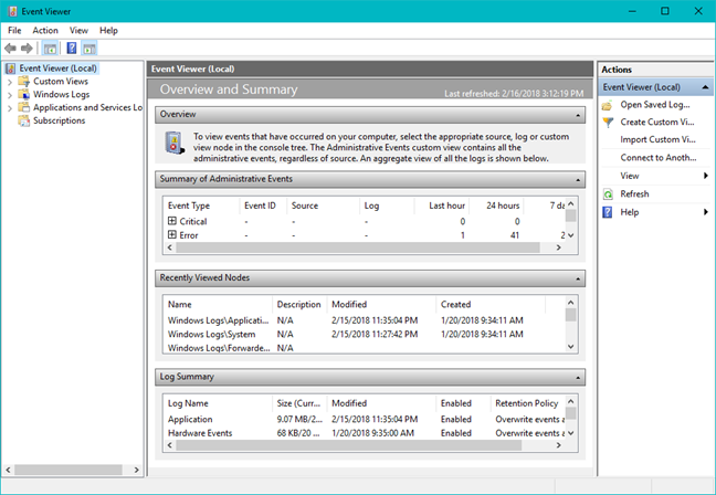 Event Viewer, Windows
