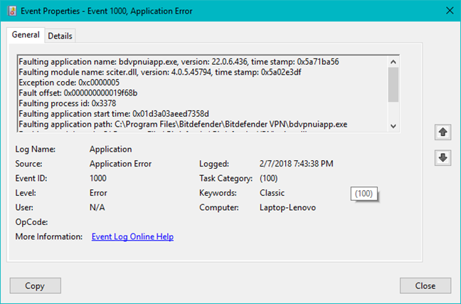 Event Viewer, Windows