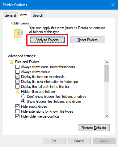 Apply the template changes to all folders using the same template