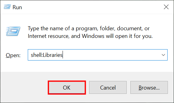 Opening libraries in Windows 10 from the Run window