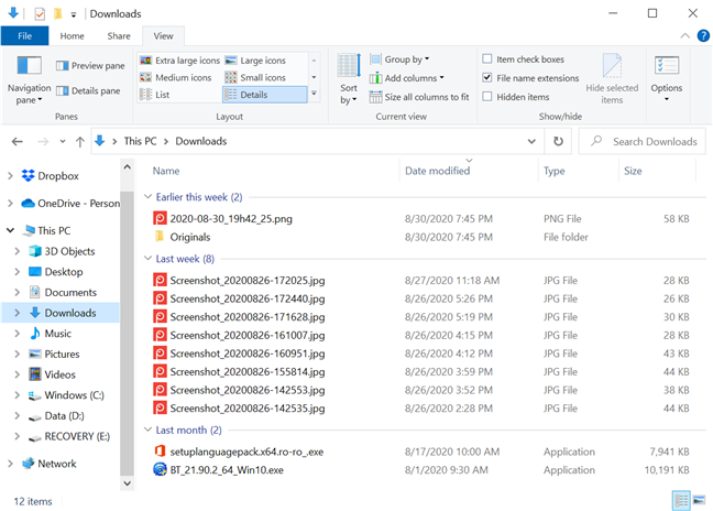 windows 10 explorer find files by date