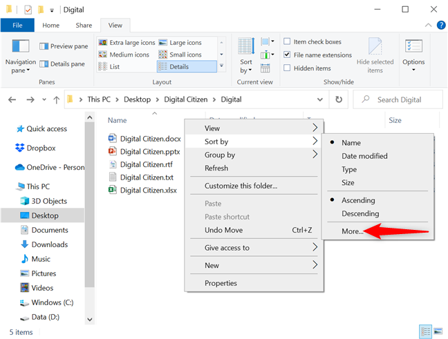 Press for More sorting options