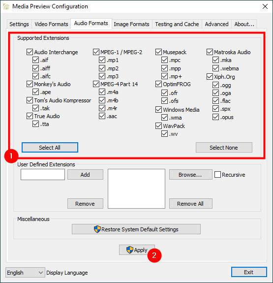 Audio Formats for which Media Preview generates thumbnails in File Explorer