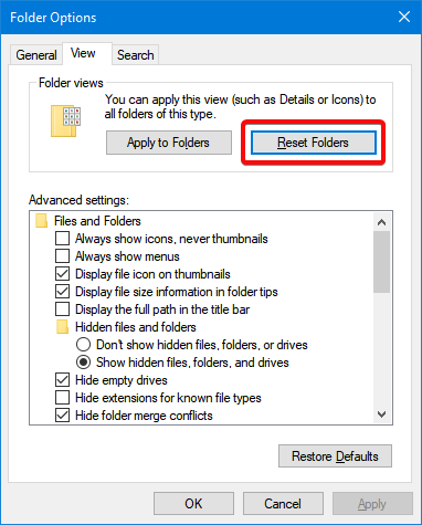 Reset the folder view changes for all folders using the same template