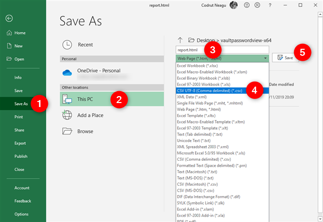 Saving the HTML file as a CSV file