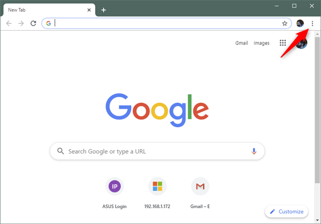 The Customize and control Google Chrome button