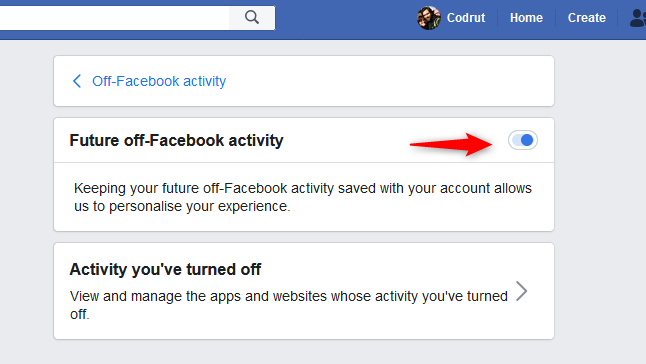 Turning off the Future off-Facebook activity switch