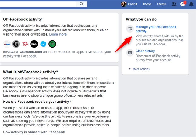 Manage your off-Facebook activity