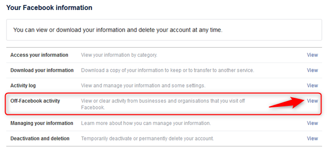 Choosing to view your off-Facebook activity