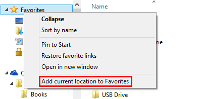 Windows Explorer, File Explorer, Favorites, add, remove, rename, restore