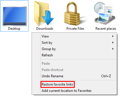 Windows Explorer, File Explorer, Favorites, add, remove, rename, restore