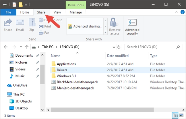 File Explorer, Windows, share