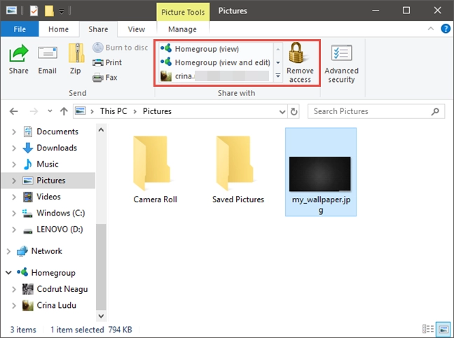 File Explorer, Windows, share