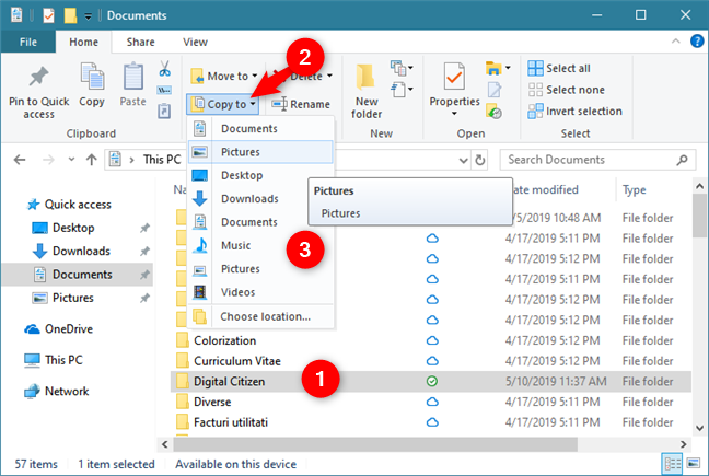 Copying items with File Explorer
