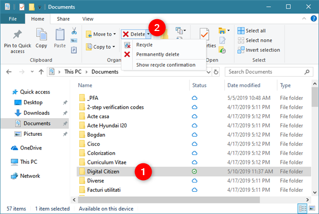 Delete items with File Explorer