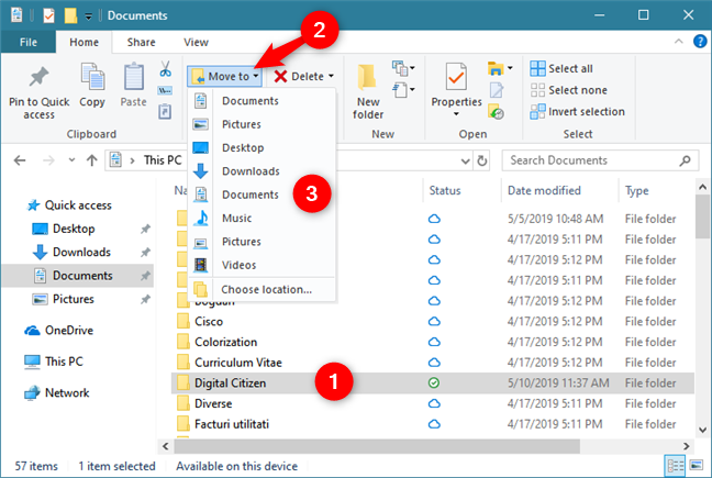 Moving files and folders with File Explorer