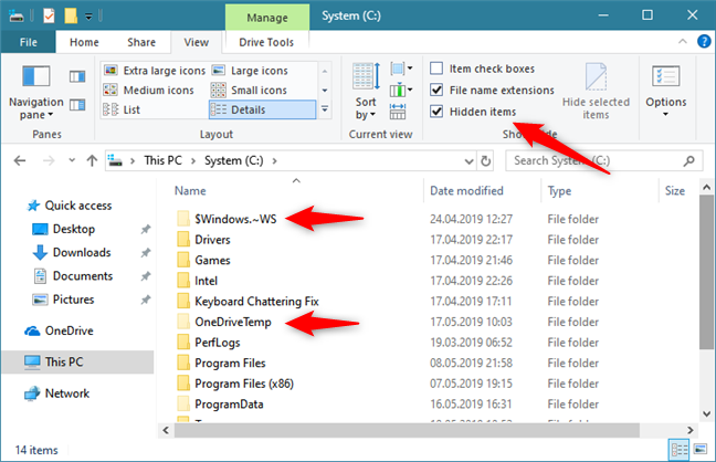 Showing hidden files and folders in File Explorer