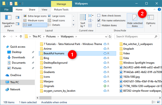 Hiding files or folders in File Explorer