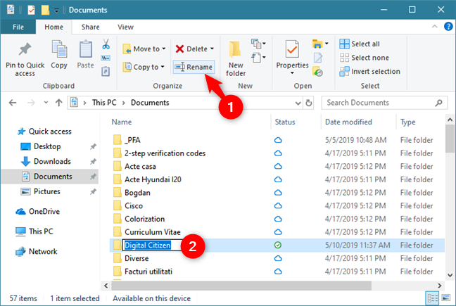 Renaming files or folders in File Explorer