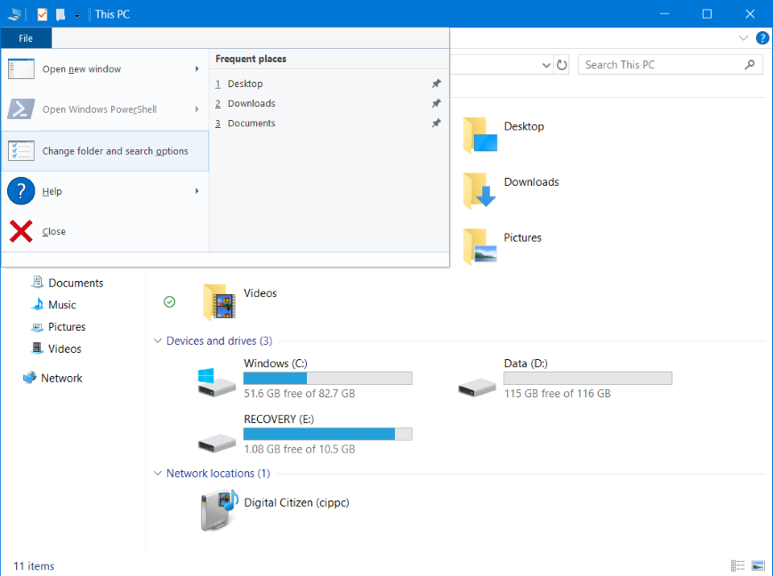 Access Folder Options for File Explorer