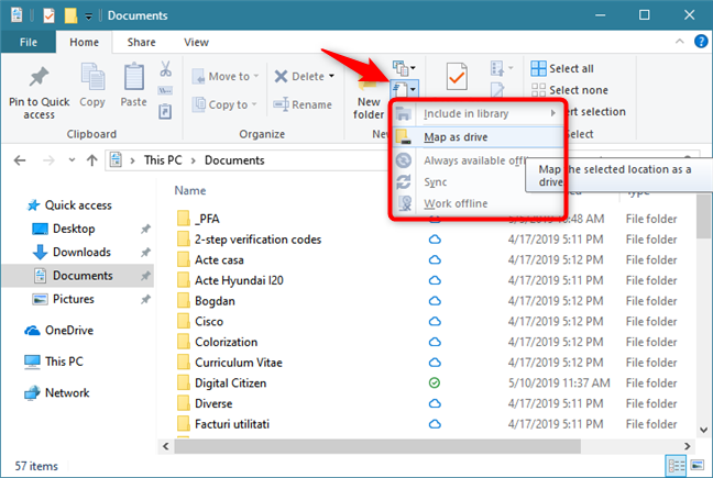 Easy access options in File Explorer