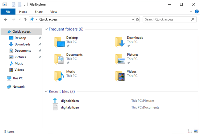 The Quick Access section in File Explorer