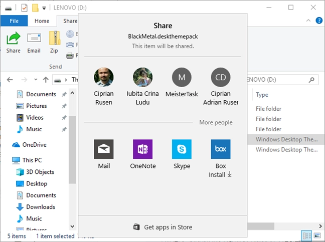 File Explorer, Windows, share