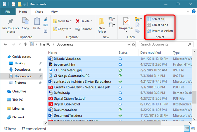 Selecting files and folders in File Explorer