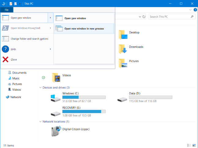 Open File Explorer in a new process