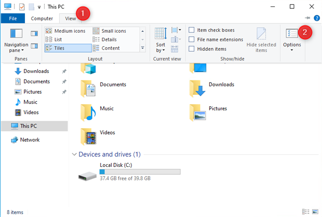 Accessing Folder Options in File Explorer